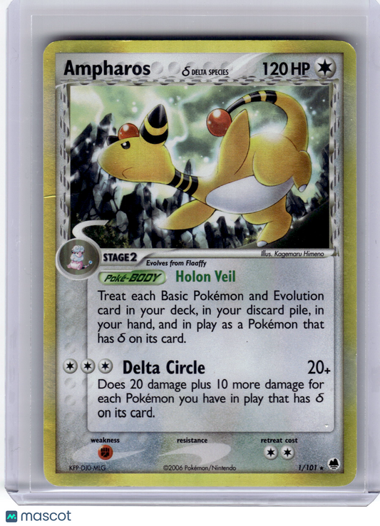2006 Pokemon Ampharos EX Dragon Frontiers Rare Holo #1/101 Heavily Played