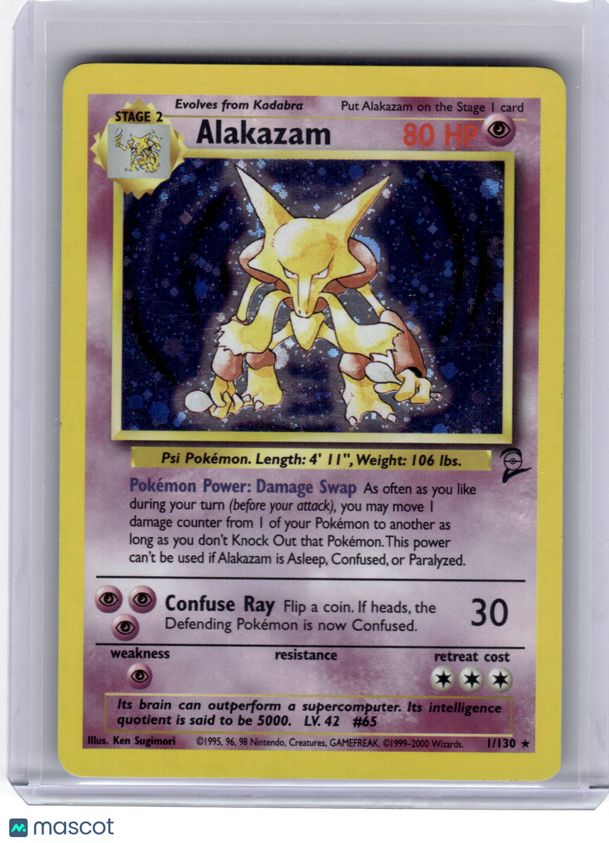 2000 Pokemon Alakazam Base Set 2 Rare Holo #1/130 Moderately Played