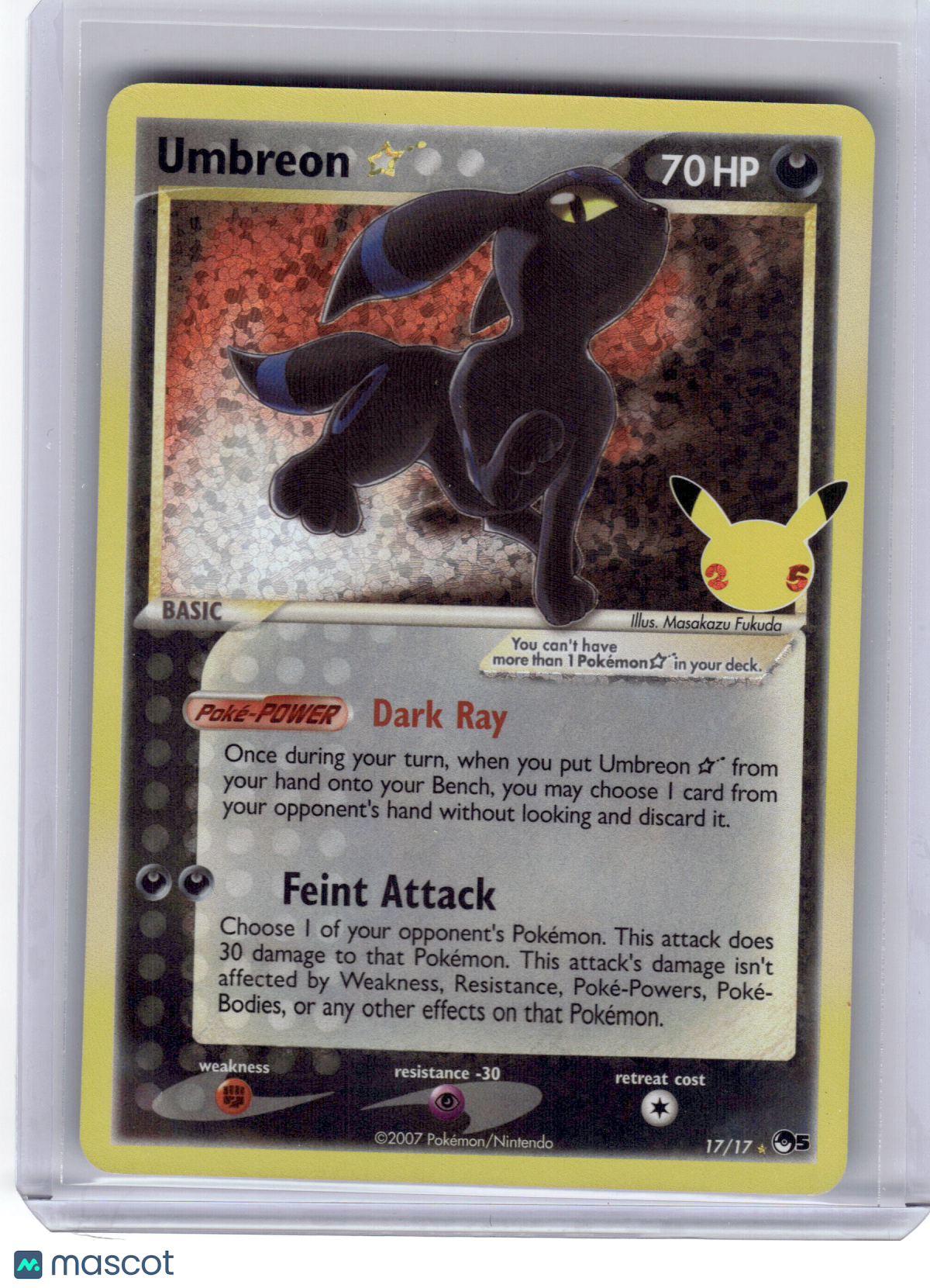 2007 Pokemon Umbreon ☆ Celebrations: Classic Collection Rare #17/17 Near Mint