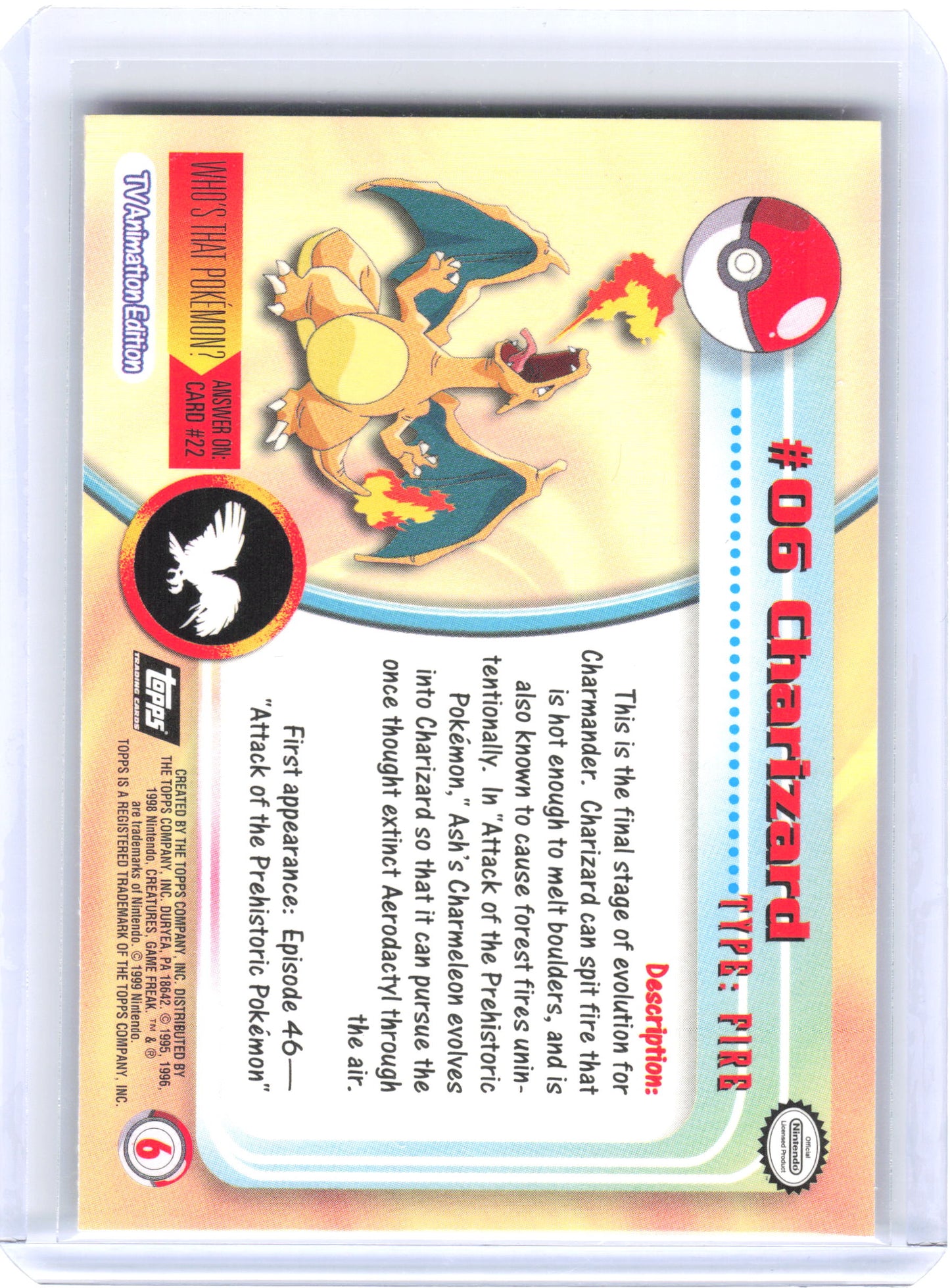 1999 Pokemon Charizard #06 Topps TV Animation Edition Foil (Black Logo)