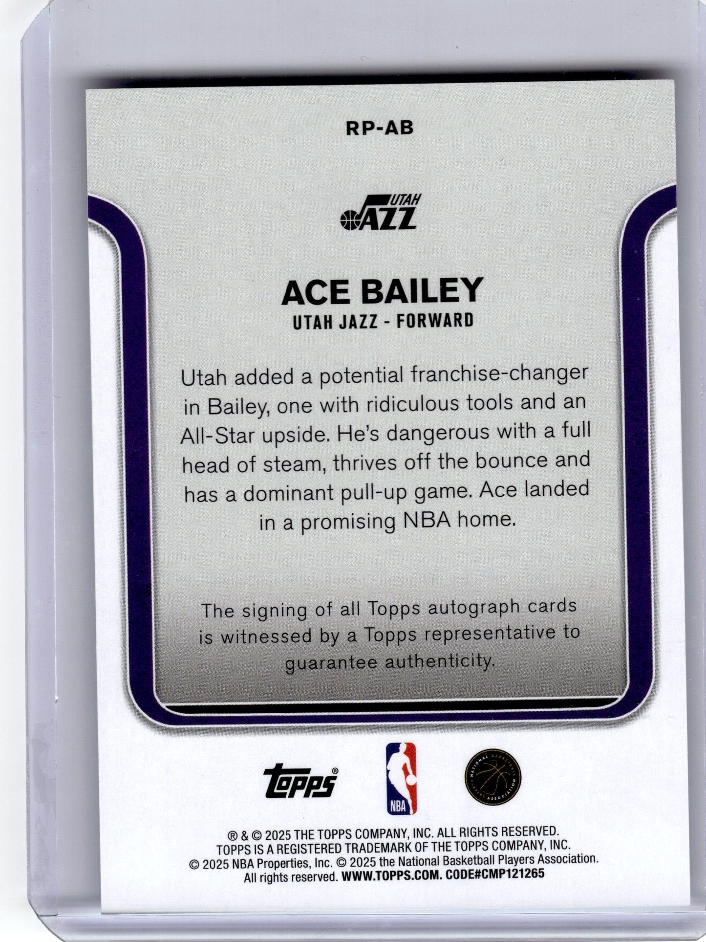 2025 Rookie Photo Shoot Autographs Ace Bailey #RP-AB Rookie