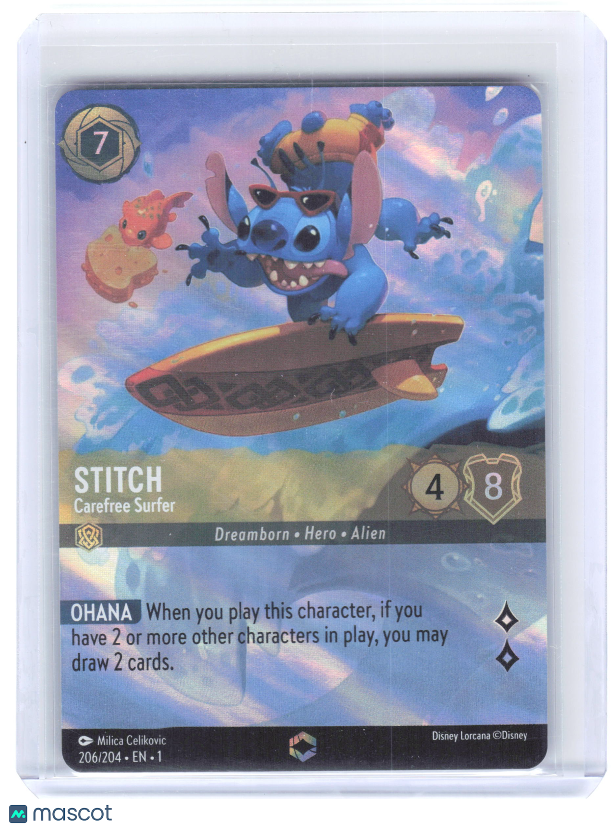 2023 Lorcana Stitch, Carefree Surfer #206 The First Chapter Enchanted Holo [LP]