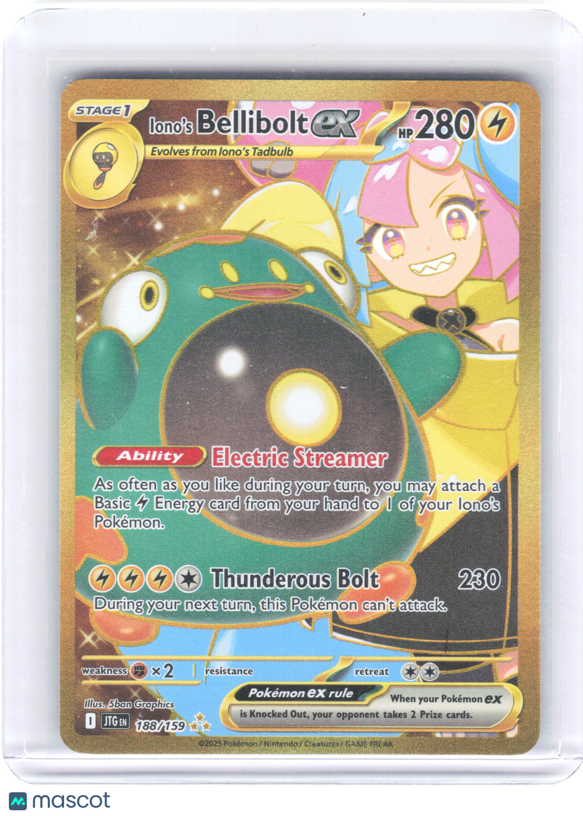 2025 Pokemon Iono's Bellibolt ex #188/159 Journey Together Hyper Rare Holo