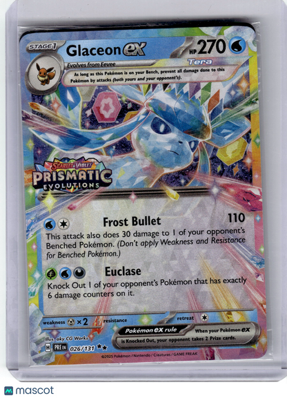 2025 Pokemon Glaceon EX Prismatic Evolutions Double Rare Holo #26 [Master Ball]