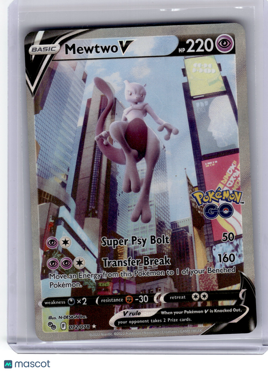 2022 Pokemon Mewtwo V Pokémon GO Rare Holo #72 Lightly Played