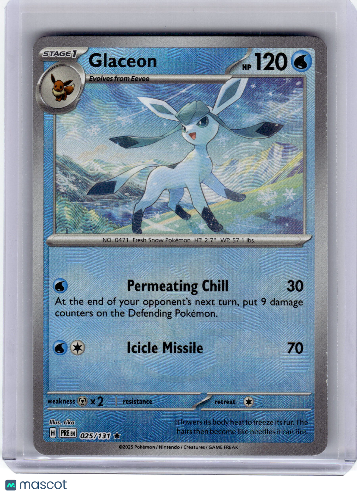 2025 Pokemon Glaceon Prismatic Evolutions Rare Reverse Holo #25 [Master Ball] NM