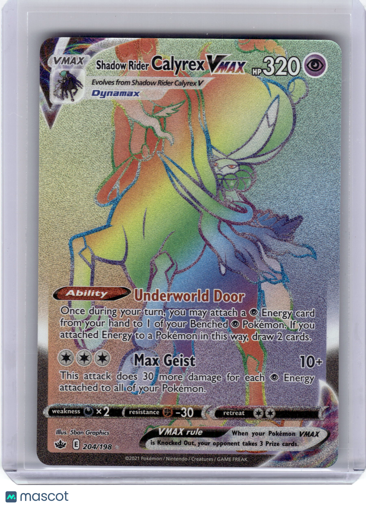 2021 Pokemon Shadow Rider Calyrex VMAX Chilling Reign Secret Rare #204 Near Mint