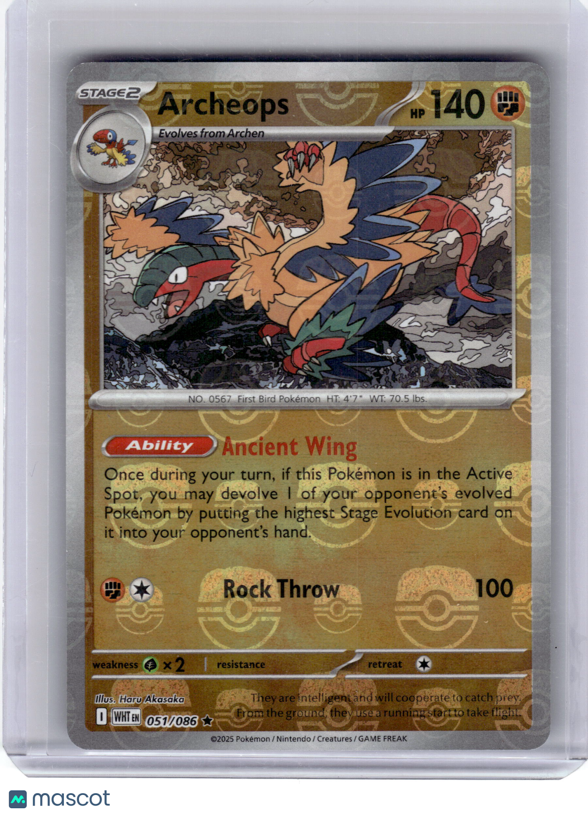 2025 Pokemon Archeops White Flare Rare Reverse Holo #51 [Masterball] Near Mint