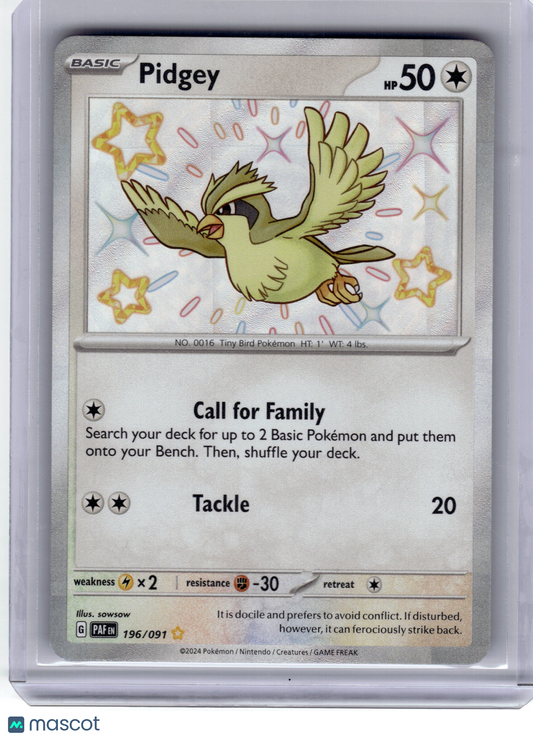 2024 Pokemon Pidgey Paldean Fates Shiny Rare Holo #196/91 Near Mint