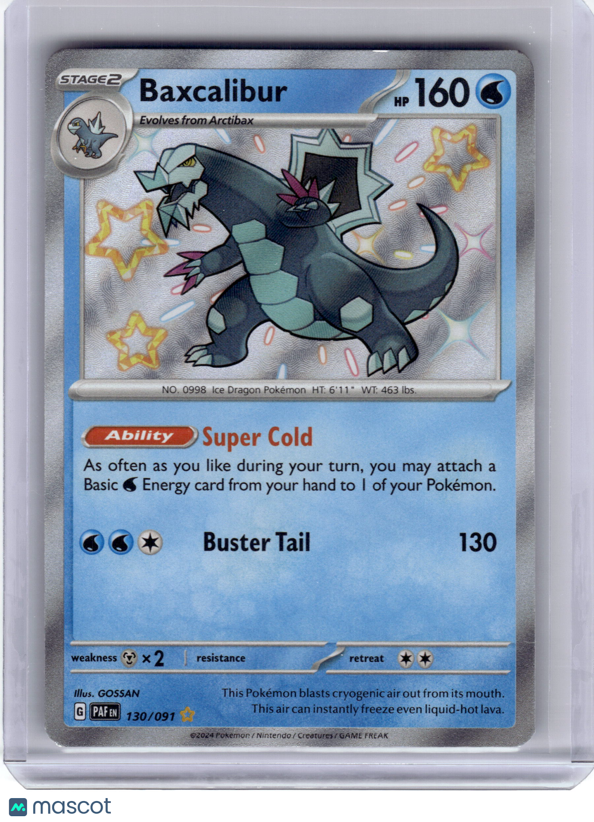 2024 Pokemon Baxcalibur Paldean Fates Shiny Rare Holo #130/91 Near Mint