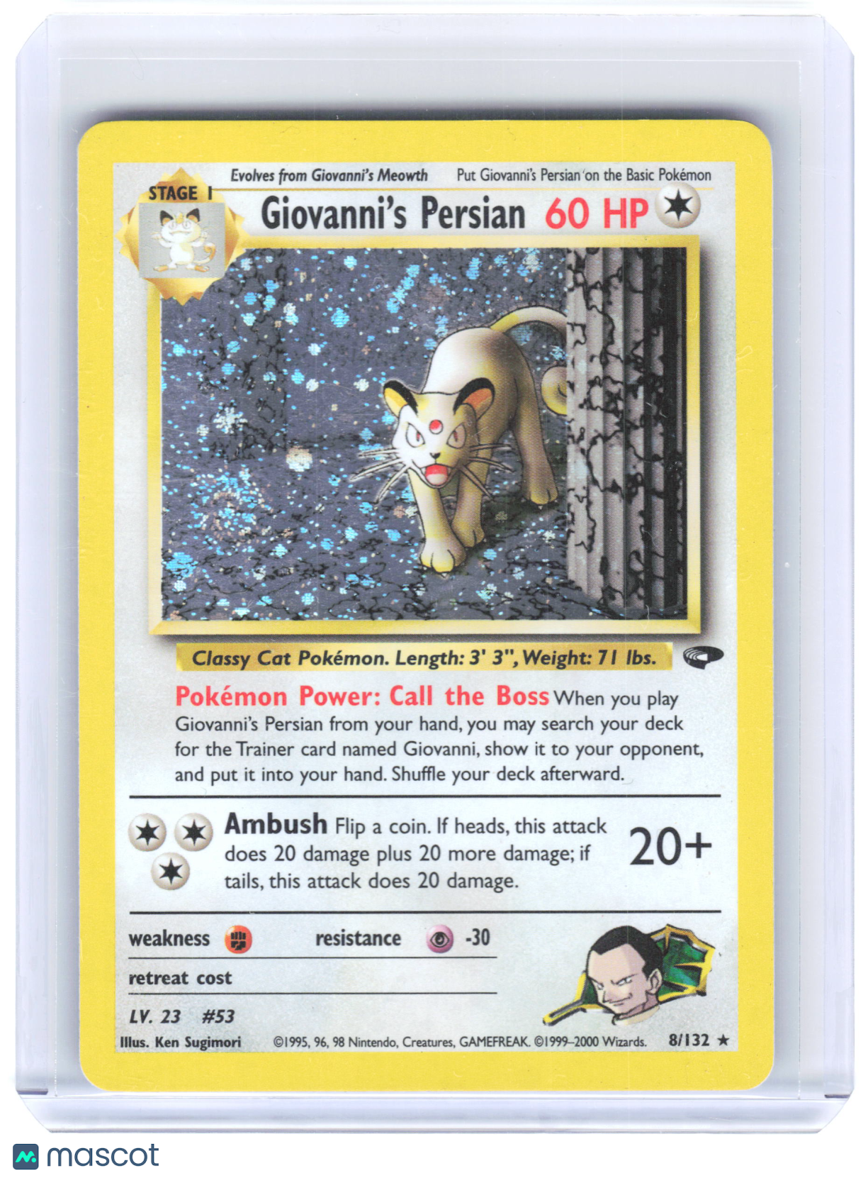 2000 Pokemon—Giovanni's Persian #8/132 Gym Challenge—Rare Holo (Swirl) [MP]