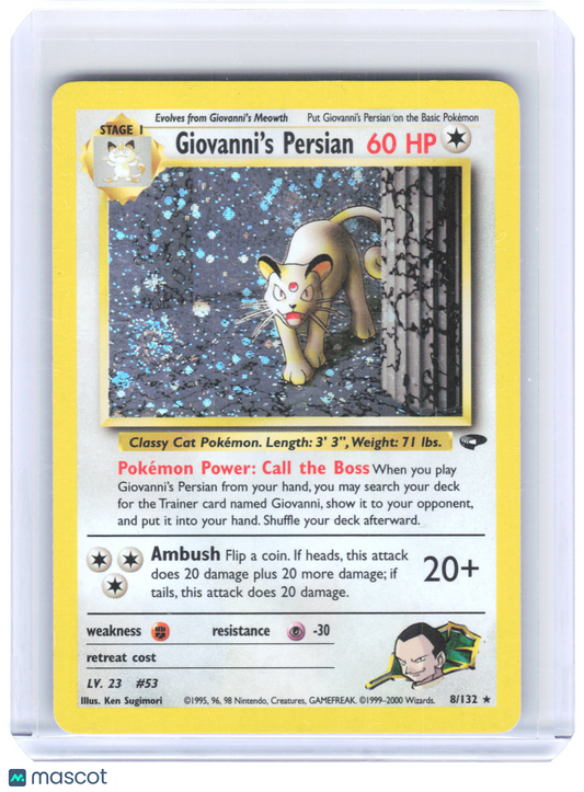 2000 Pokemon—Giovanni's Persian #8/132 Gym Challenge—Rare Holo (Swirl) [MP]