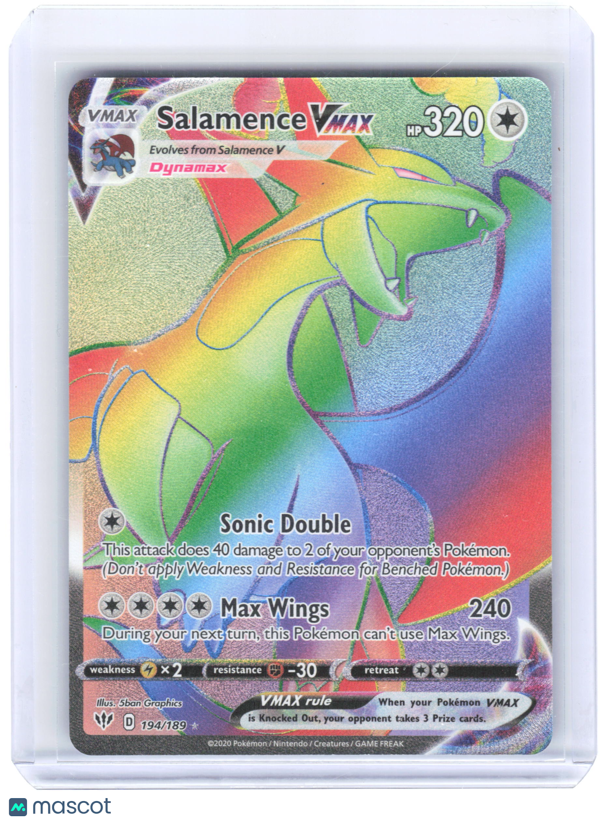 2020 Pokemon—Salamence VMAX #194/189 Darkness Ablaze—Secret Rare Foil