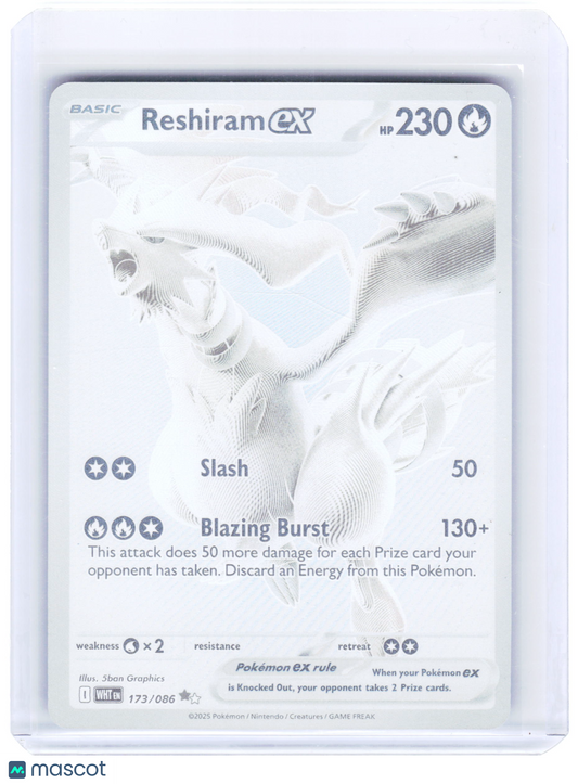2025 Pokemon—Reshiram ex #173/086 White Flare—Black White Rare Holo