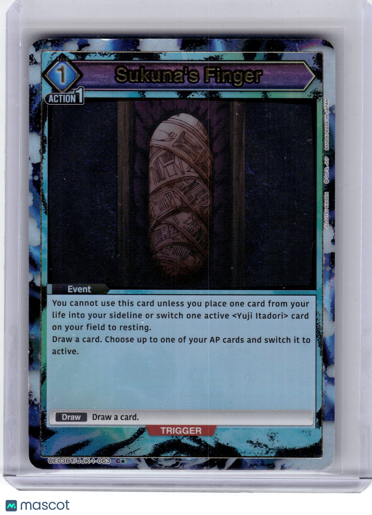 2024 Union Arena Sukuna's Finger Jujutsu Kaisen C* #JJK-1-063 Moderately Played