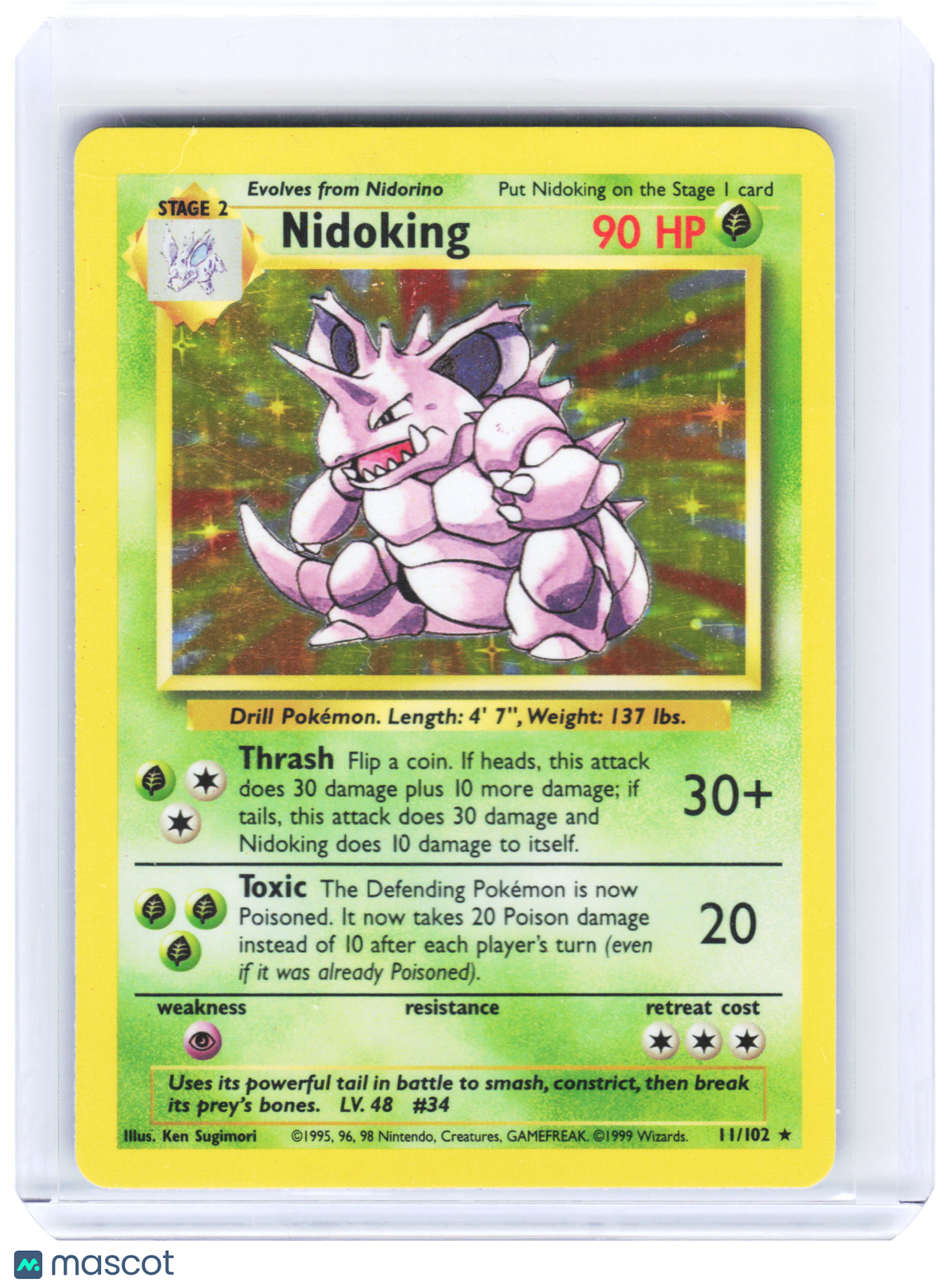 1999 Pokemon—Nidoking #11 Base Set—Rare Holo (Damaged)