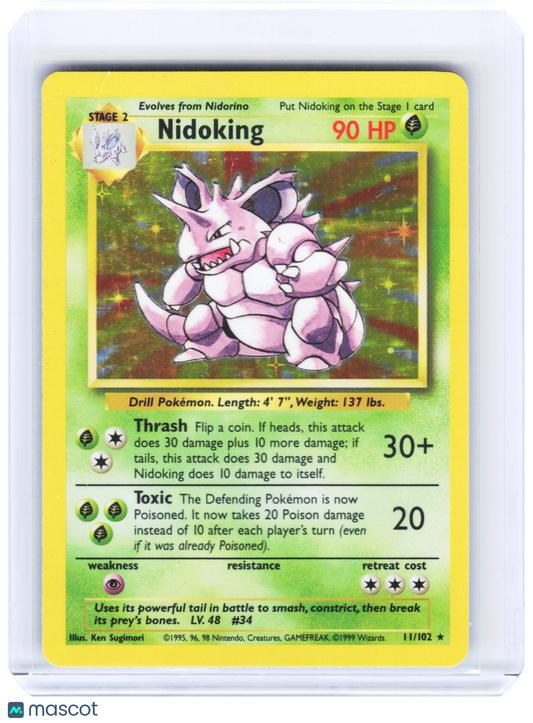 1999 Pokemon—Nidoking #11 Base Set—Rare Holo (Damaged)