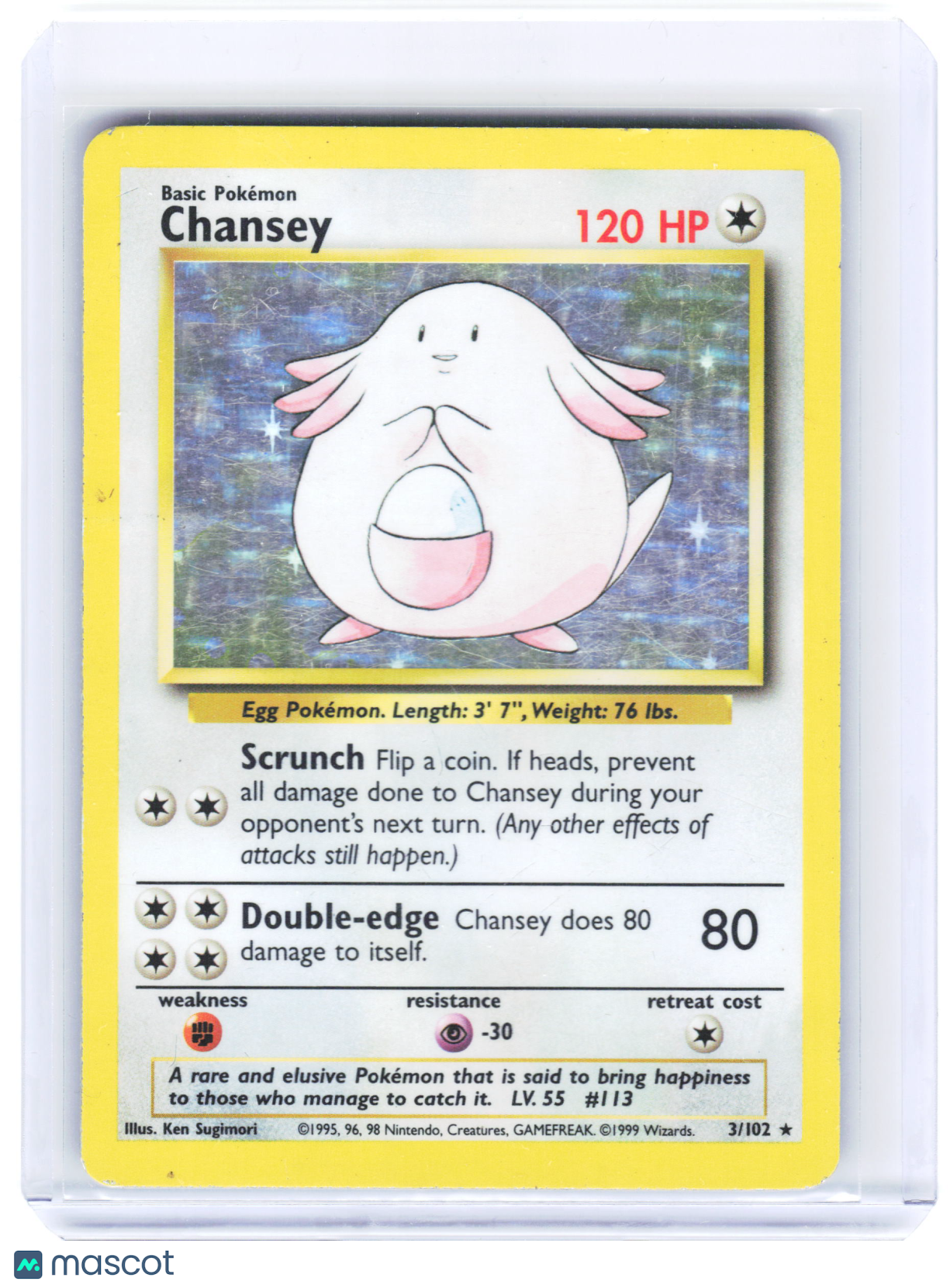 1999 Pokemon—Chansey #3 Base Set—Rare Holo (Damaged)