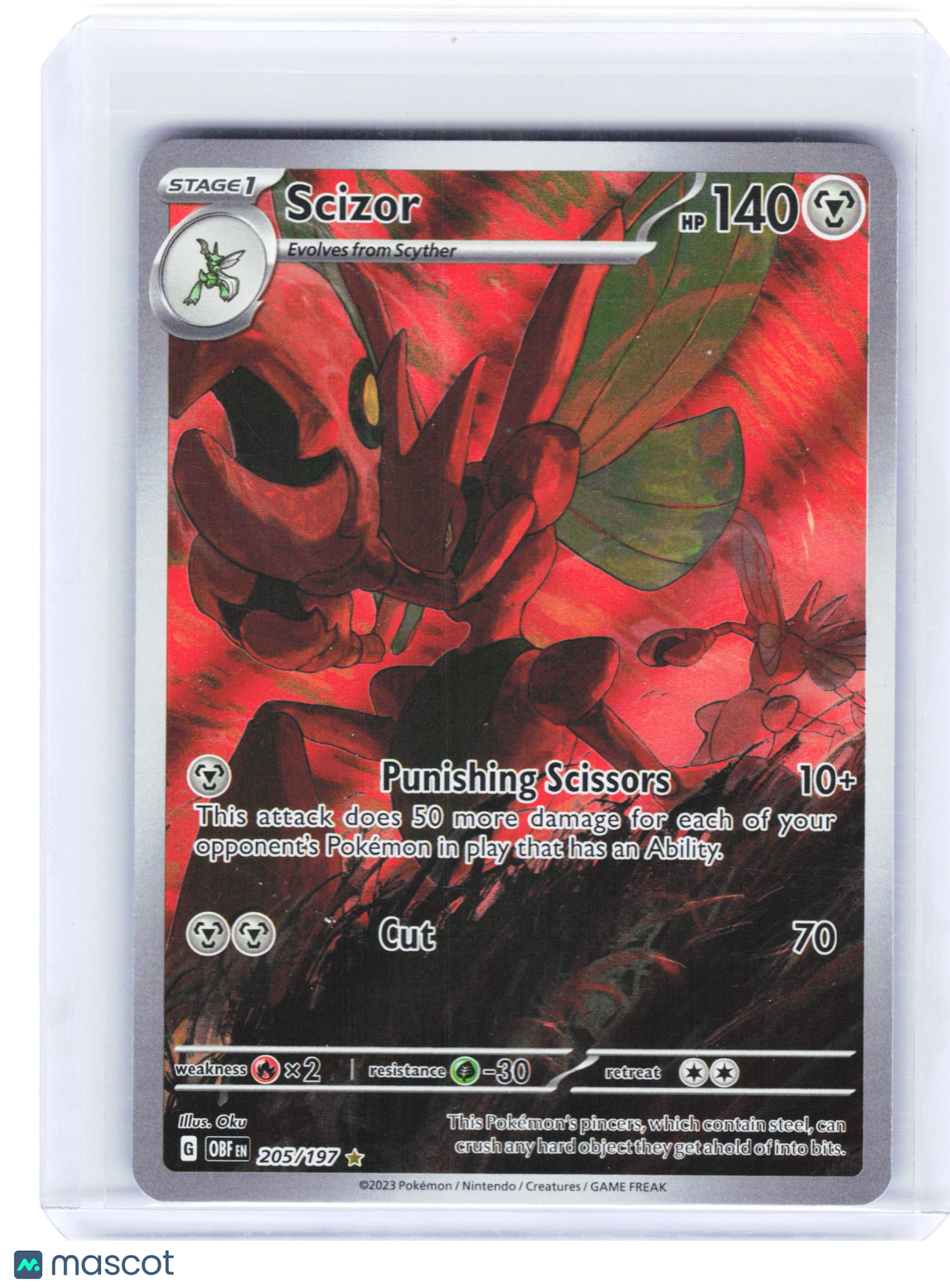 2023 Pokemon—Scizor #205/197 Obsidian Flames—Illustration Rare Foil