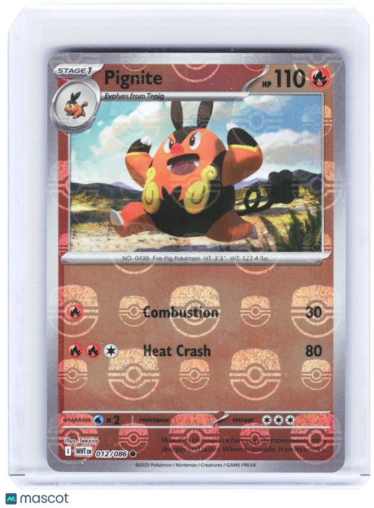 2025 Pokemon—Pignite #012/086 White Flare—Reverse Holo (Master Ball Pattern)