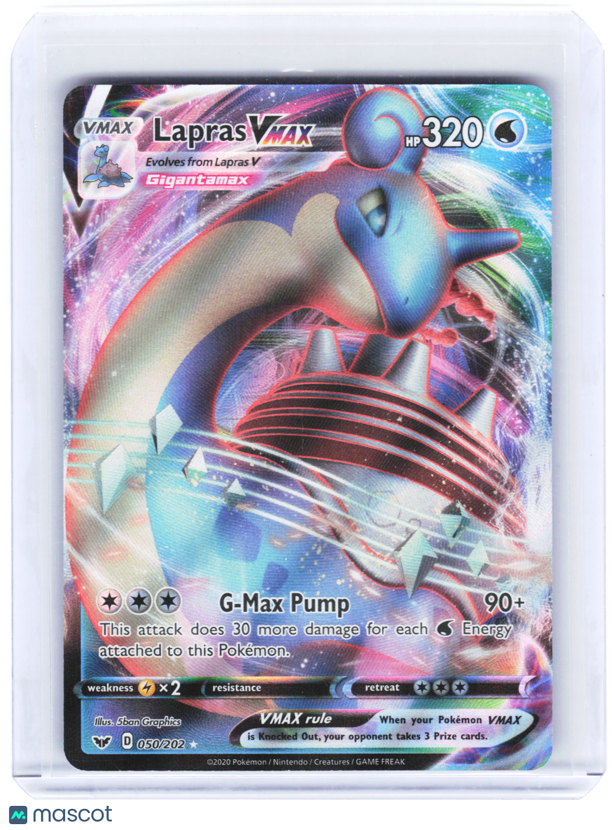 2020 Pokemon—Lapras VMAX #050/202 Sword & Shield Base Set—Ultra Rare Holo