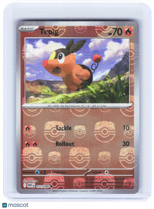 2025 Pokemon—Tepig #011/086 White Flare—Reverse Holo (Master Ball Pattern)