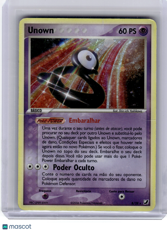 2006 Pokemon Unown Unseen Forces Rare Holo #8 Portuguese (Damaged)