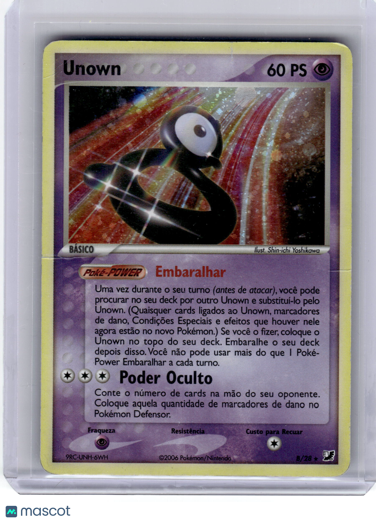 2006 Pokemon—Unown #8 Unseen Forces—Rare Holo Portuguese (Damaged)