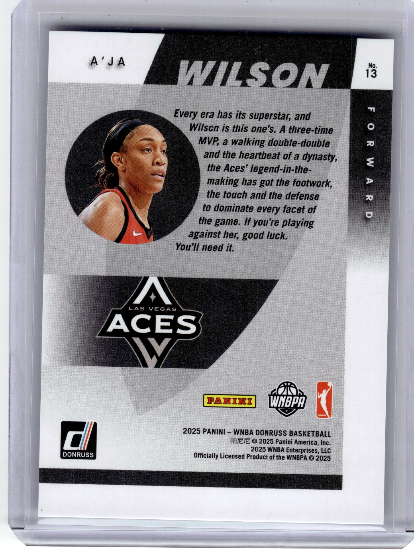 2025 Panini Donruss Pinnacle Executive Collection A'ja Wilson #13