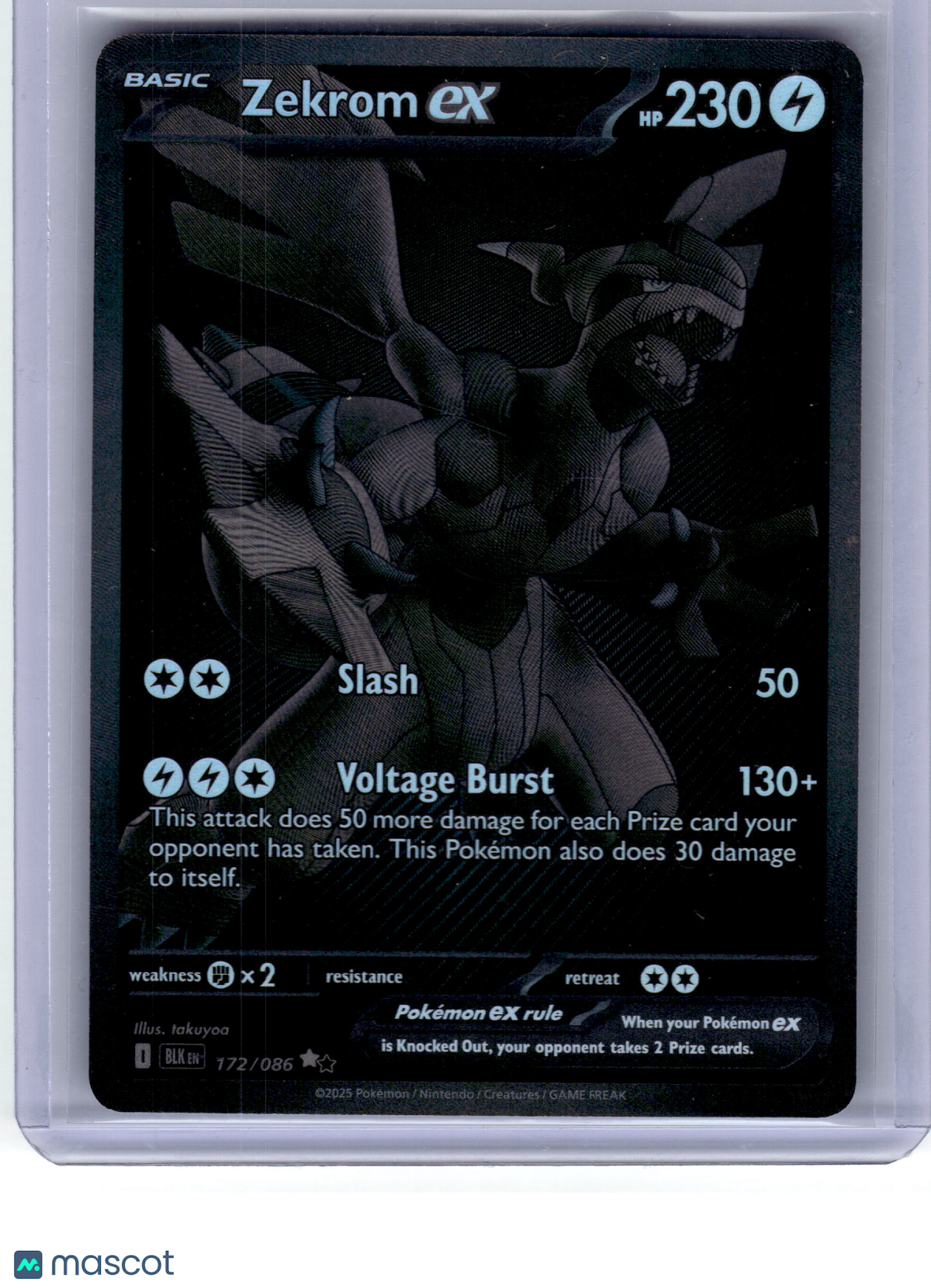 2025 Pokemon Zekrom EX Black Bolt Black White Rare Holo #172 Near Mint