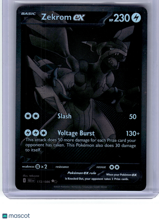 2025 Pokemon Zekrom EX Black Bolt Black White Rare Holo #172 Near Mint