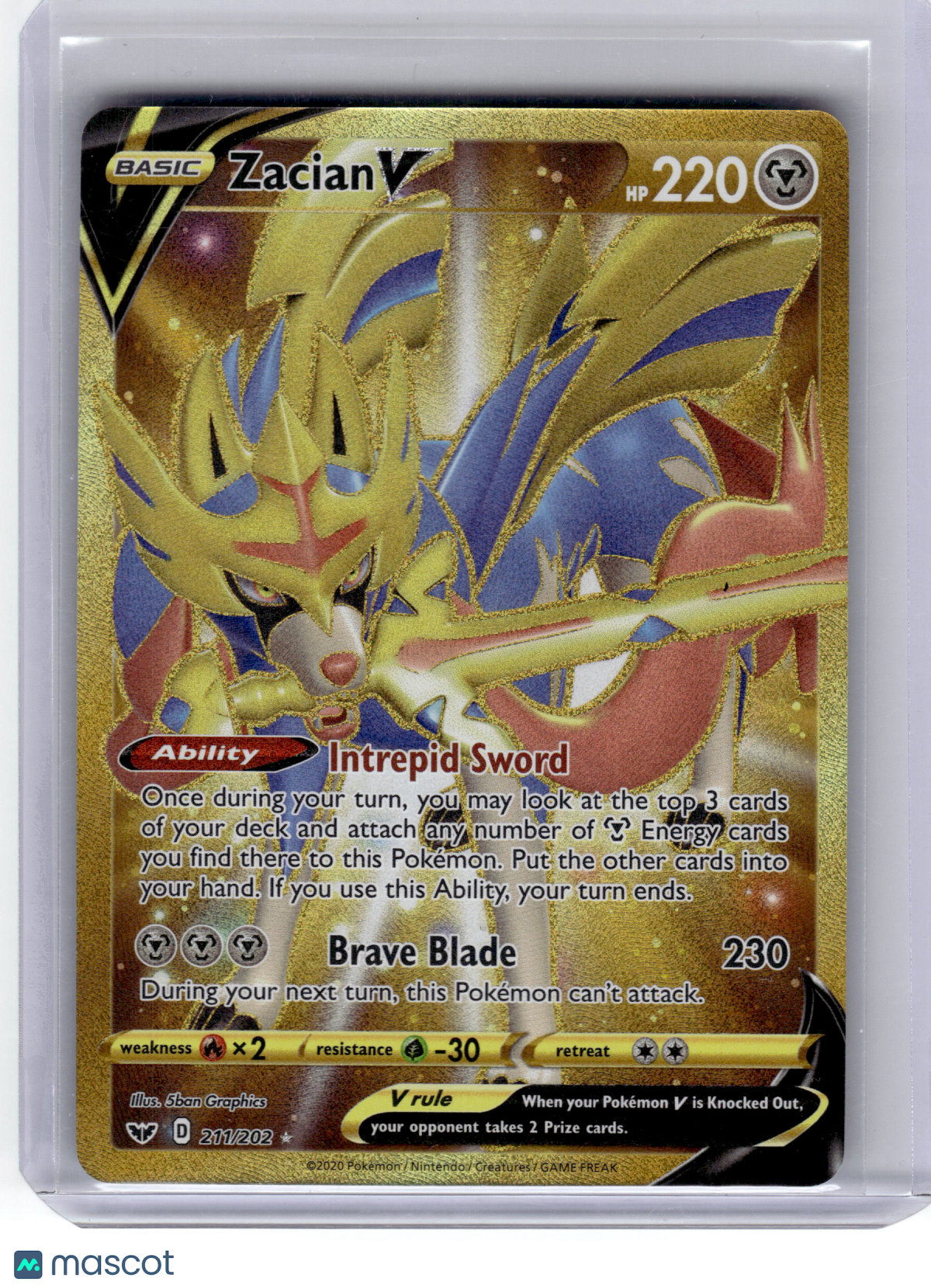 2020 Pokemon—Zacian V #211/202 Sword & Shield— Near Mint
