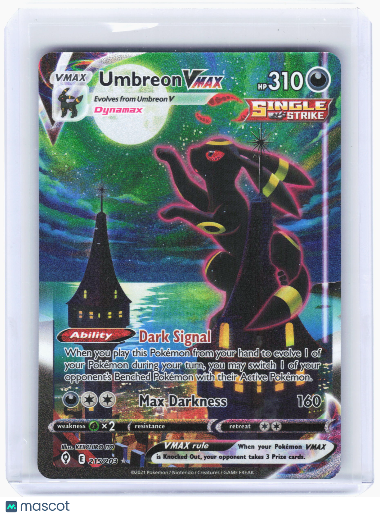 2021 Pokemon—Umbreon VMAX #215 Evolving Skies—Secret Rare Holo Alt Art Near Mint