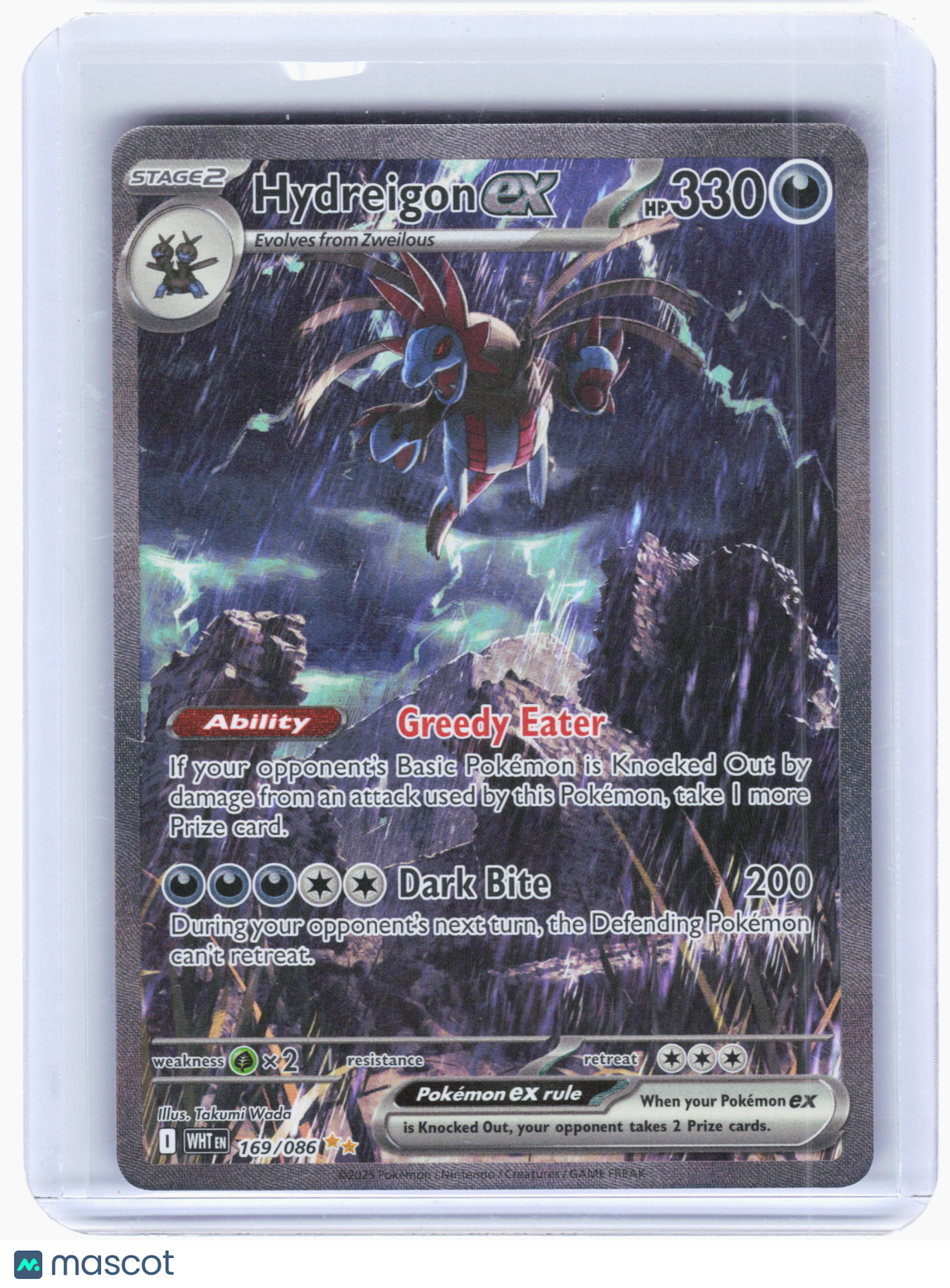 2025 Pokemon—Hydreigon ex #169/086 White Flare—Special Illustration Rare Holo