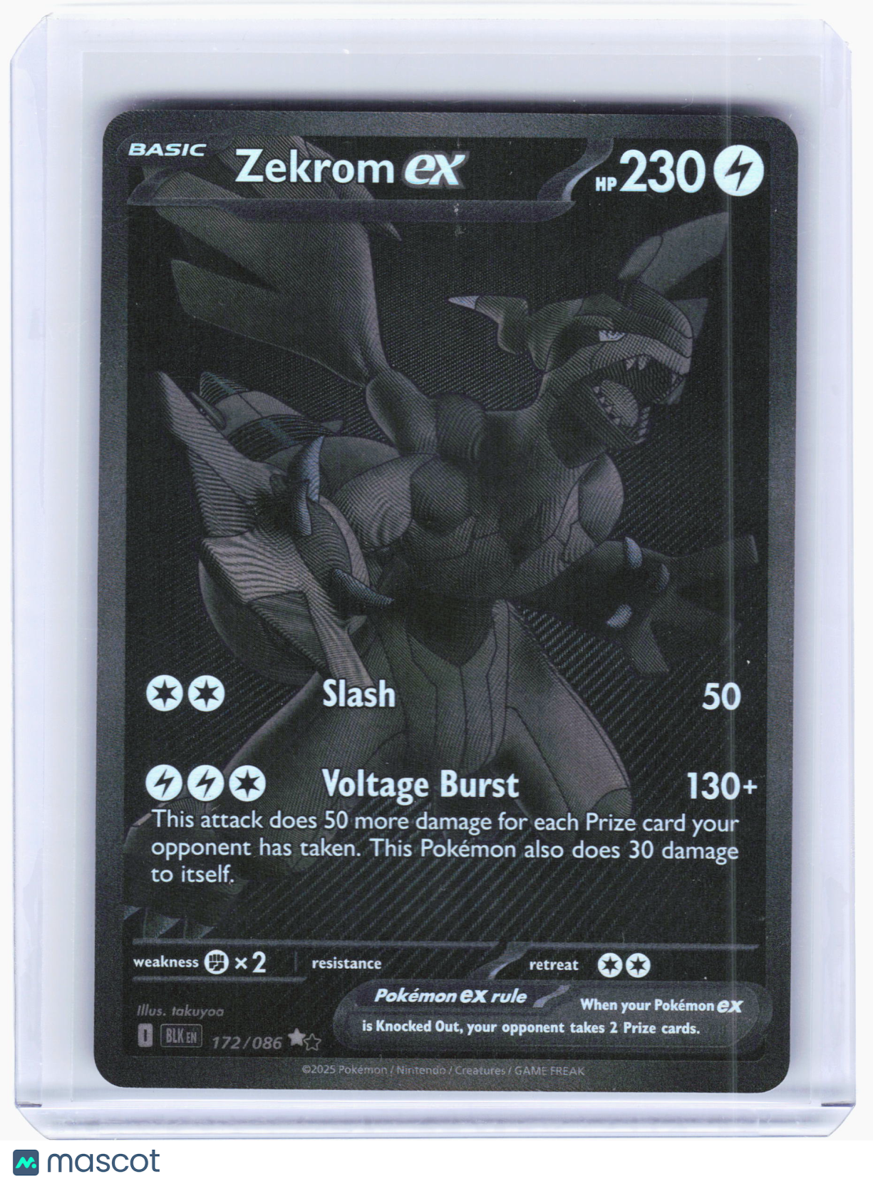 2025 Pokemon—Zekrom ex #172/086 Black Bolt—Black White Rare Holo