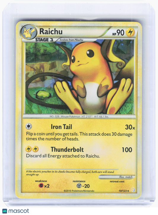 2010 Pokemon—Raichu #10 HeartGold & SoulSilver—Rare Holo Near Mint