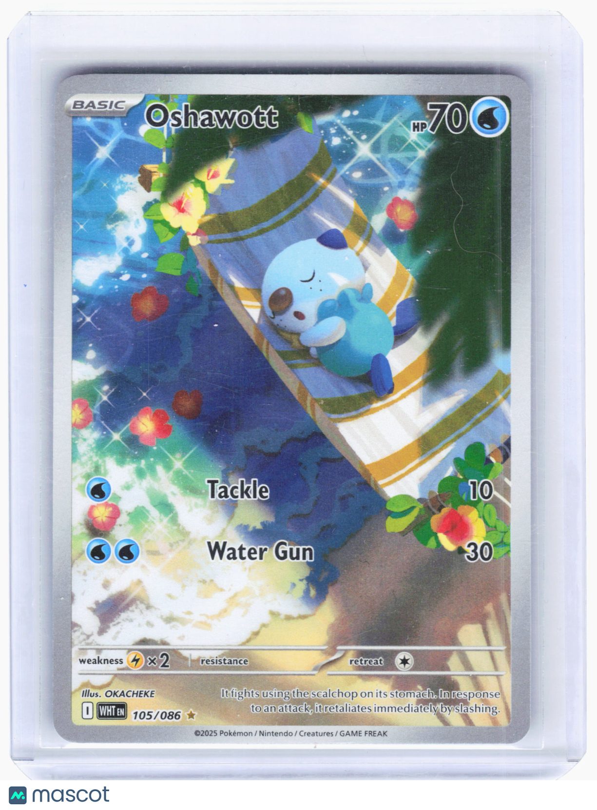 2025 Pokemon—Oshawott #105/086 White Flare—Illustration Rare Foil