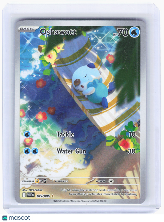 2025 Pokemon—Oshawott #105/086 White Flare—Illustration Rare Foil