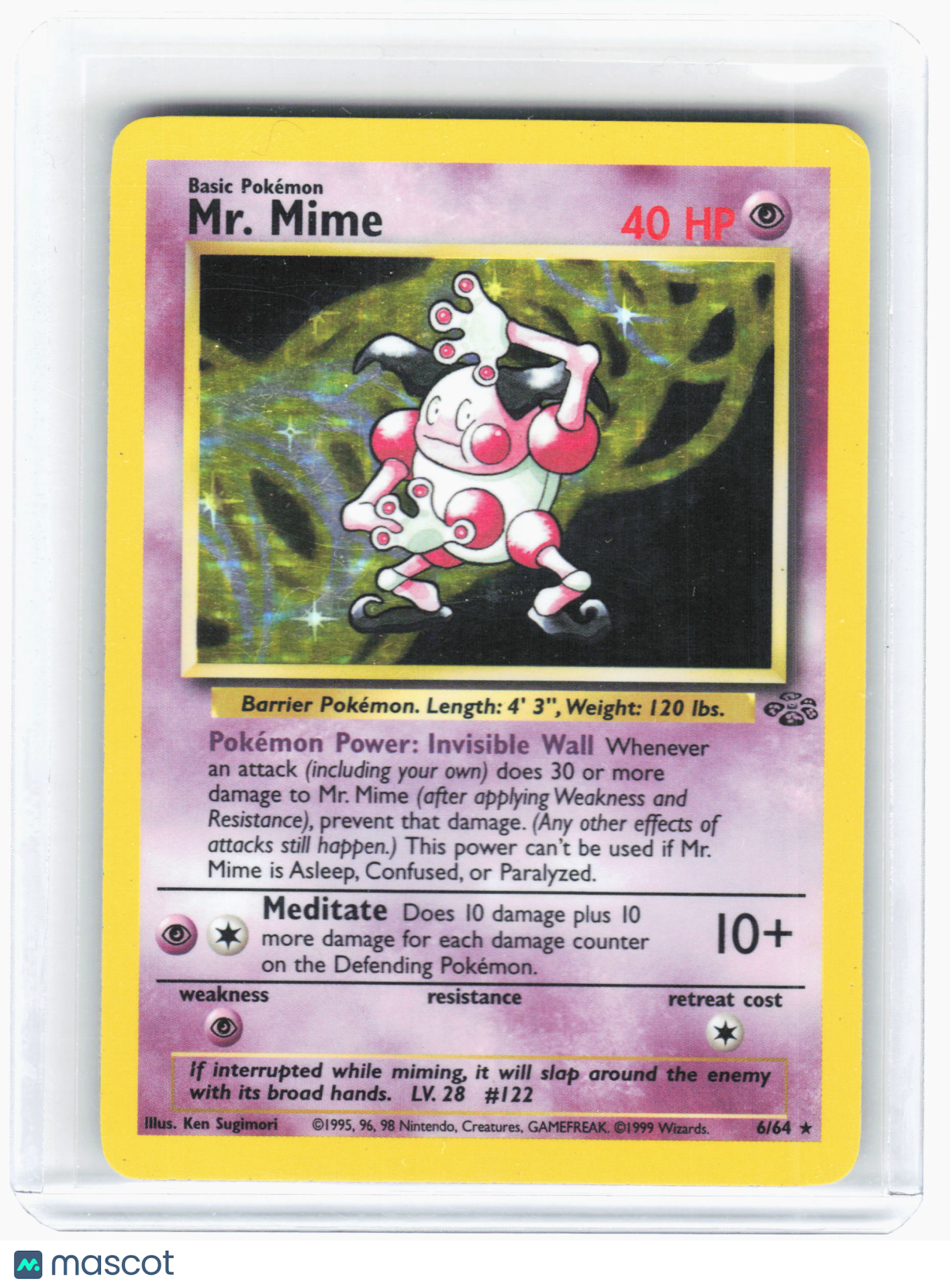 1999 Pokemon—Mr. Mime #6 Jungle—Rare Holo (Damaged)