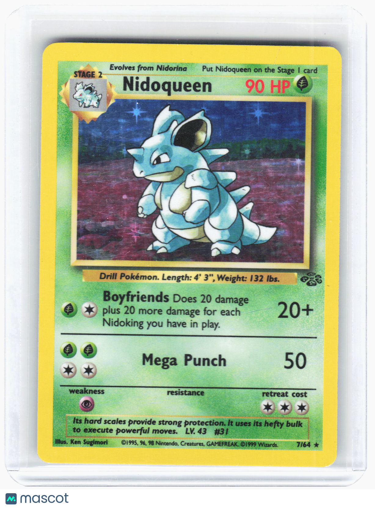 1999 Pokemon—Nidoqueen #7 Jungle—Rare Holo Heavily Played