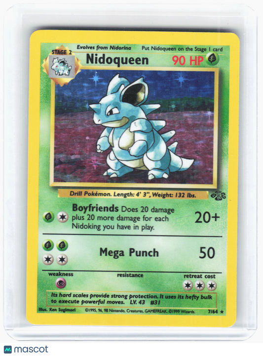 1999 Pokemon—Nidoqueen #7 Jungle—Rare Holo Heavily Played
