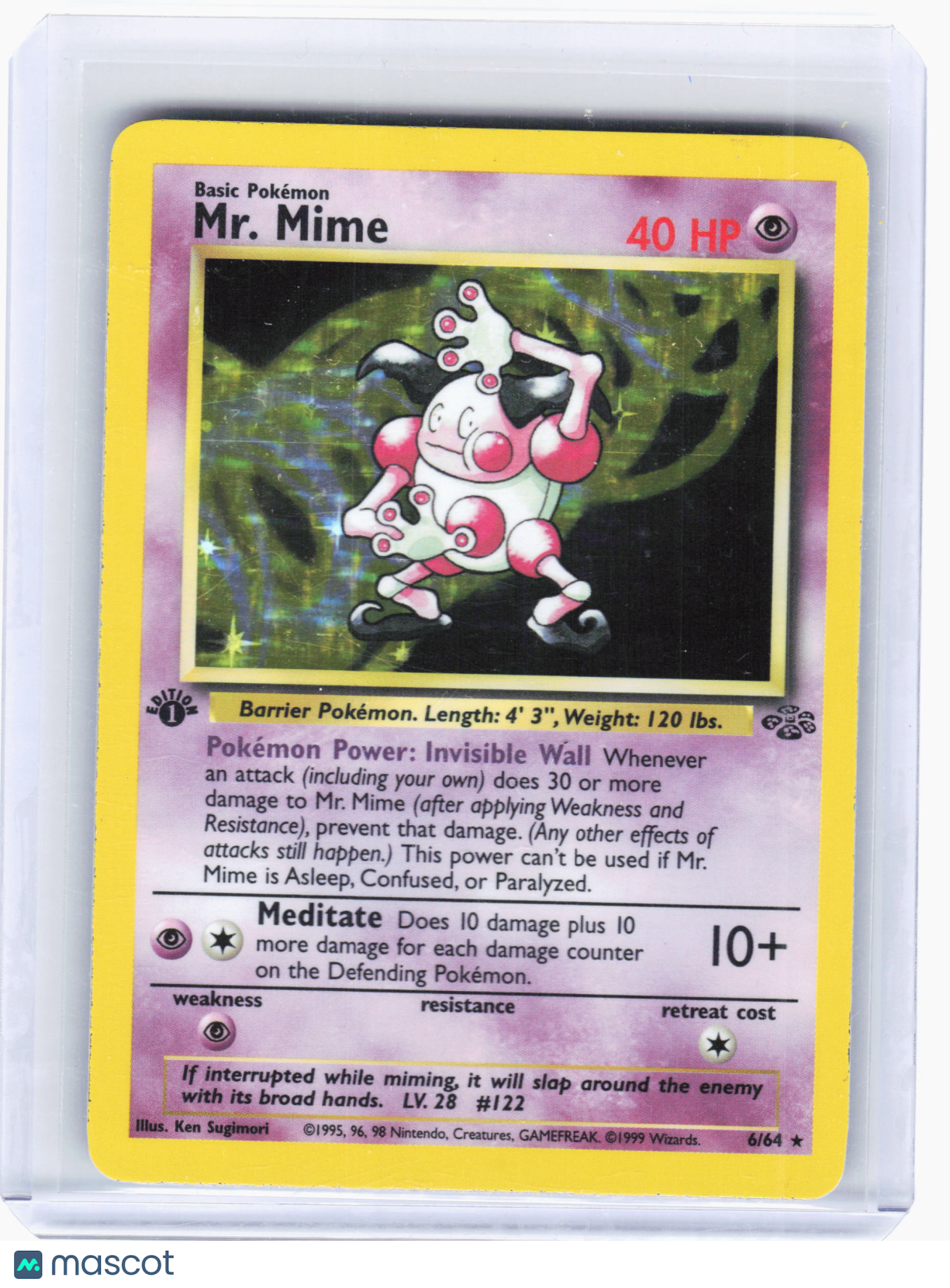 1999 Pokemon—Mr. Mime #6 Jungle—Rare Holo Heavily Played 1st Edition