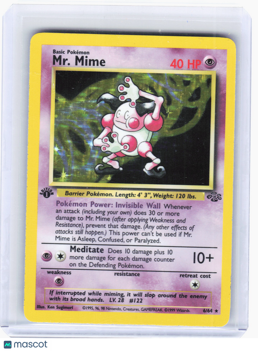 1999 Pokemon—Mr. Mime #6 Jungle—Rare Holo Heavily Played 1st Edition