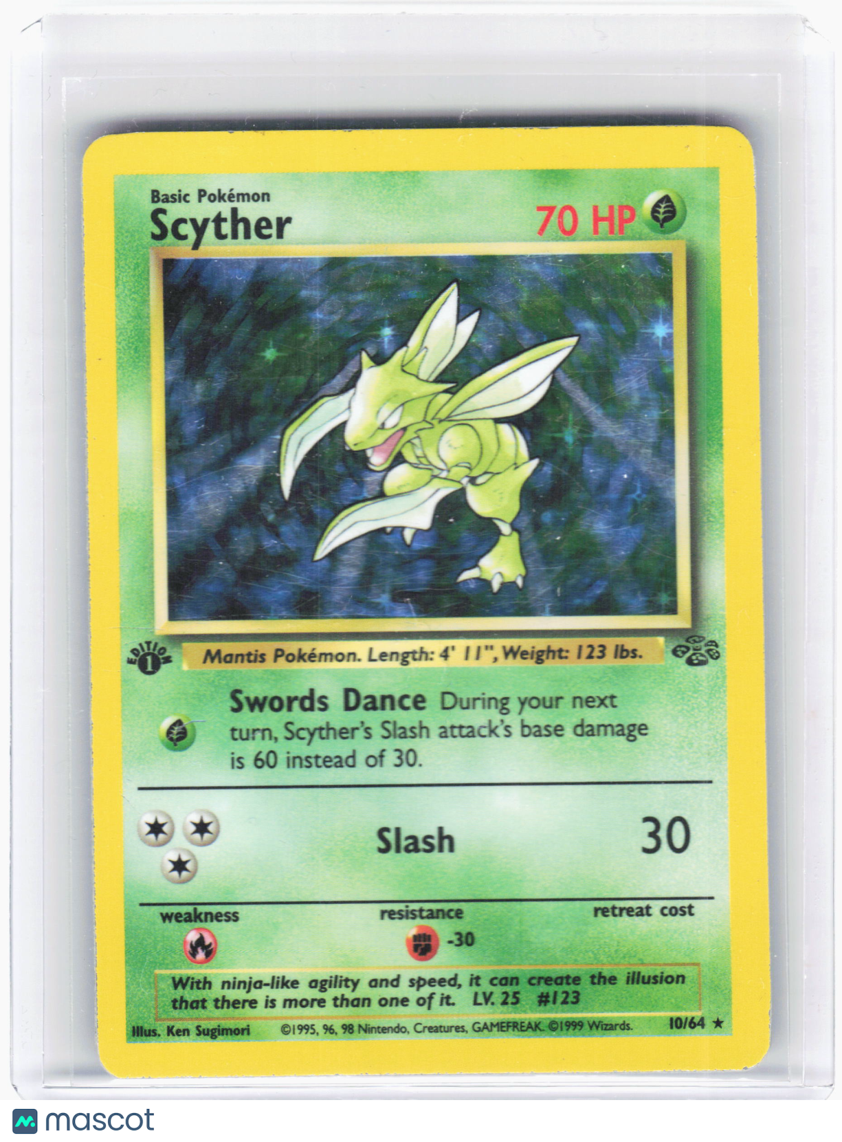 1999 Pokemon—Scyther #10 Jungle—Rare Holo Heavily Played 1st Edition