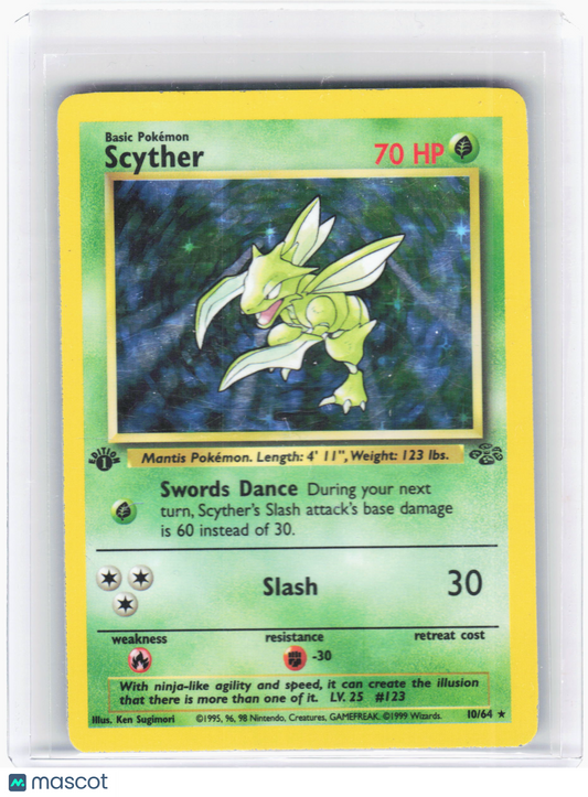 1999 Pokemon—Scyther #10 Jungle—Rare Holo Heavily Played 1st Edition