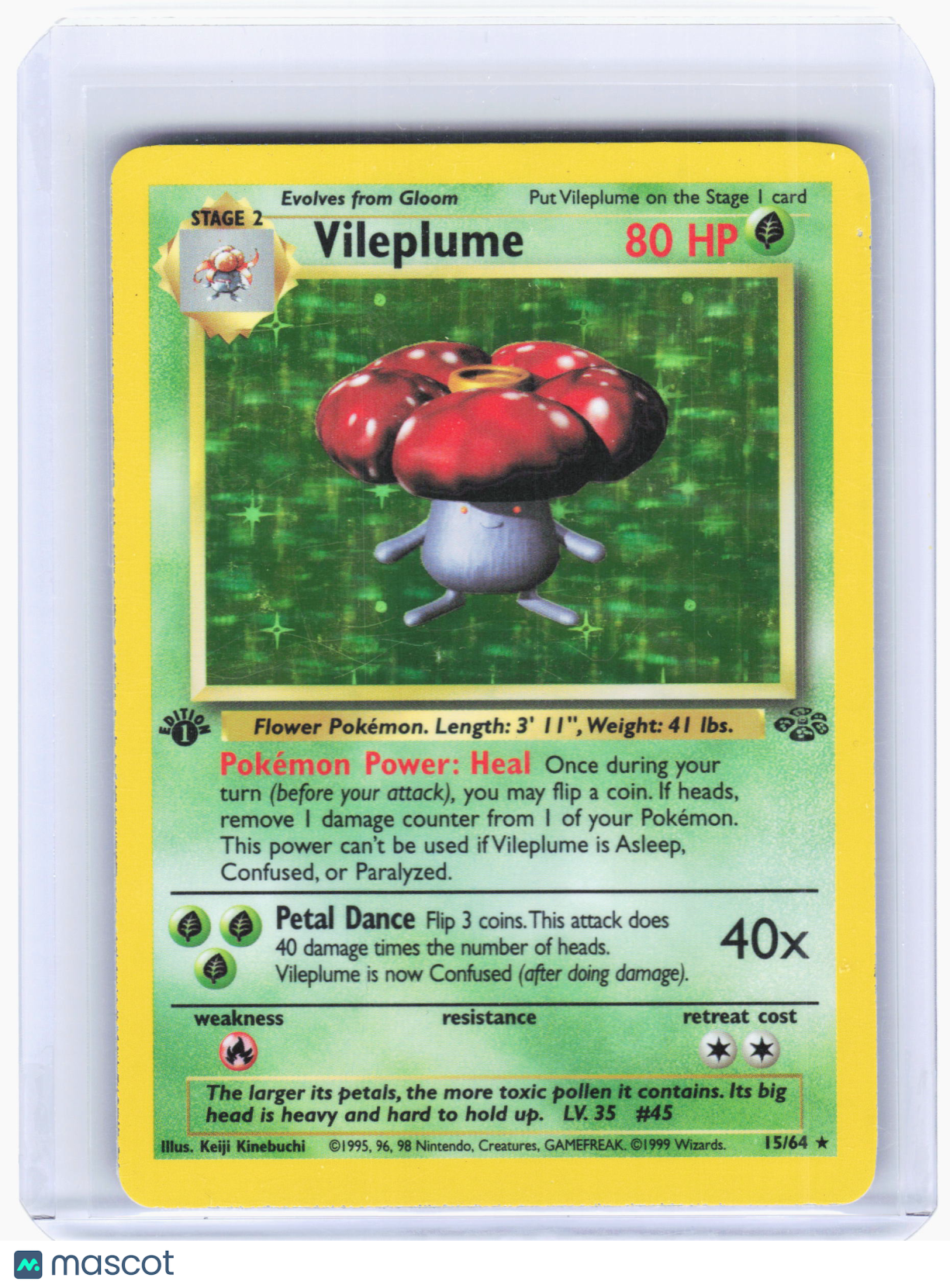 1999 Pokemon—Vileplume #15 Jungle—Rare Holo Heavily Played 1st Edition
