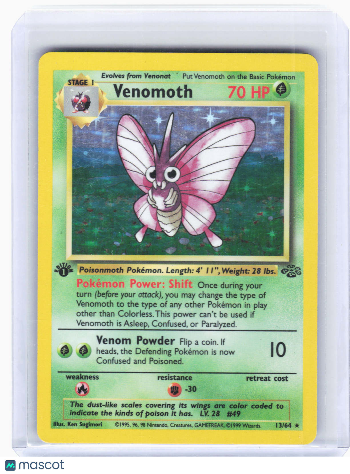 1999 Pokemon—Venomoth #13 Jungle—Rare Holo Heavily Played 1st Edition
