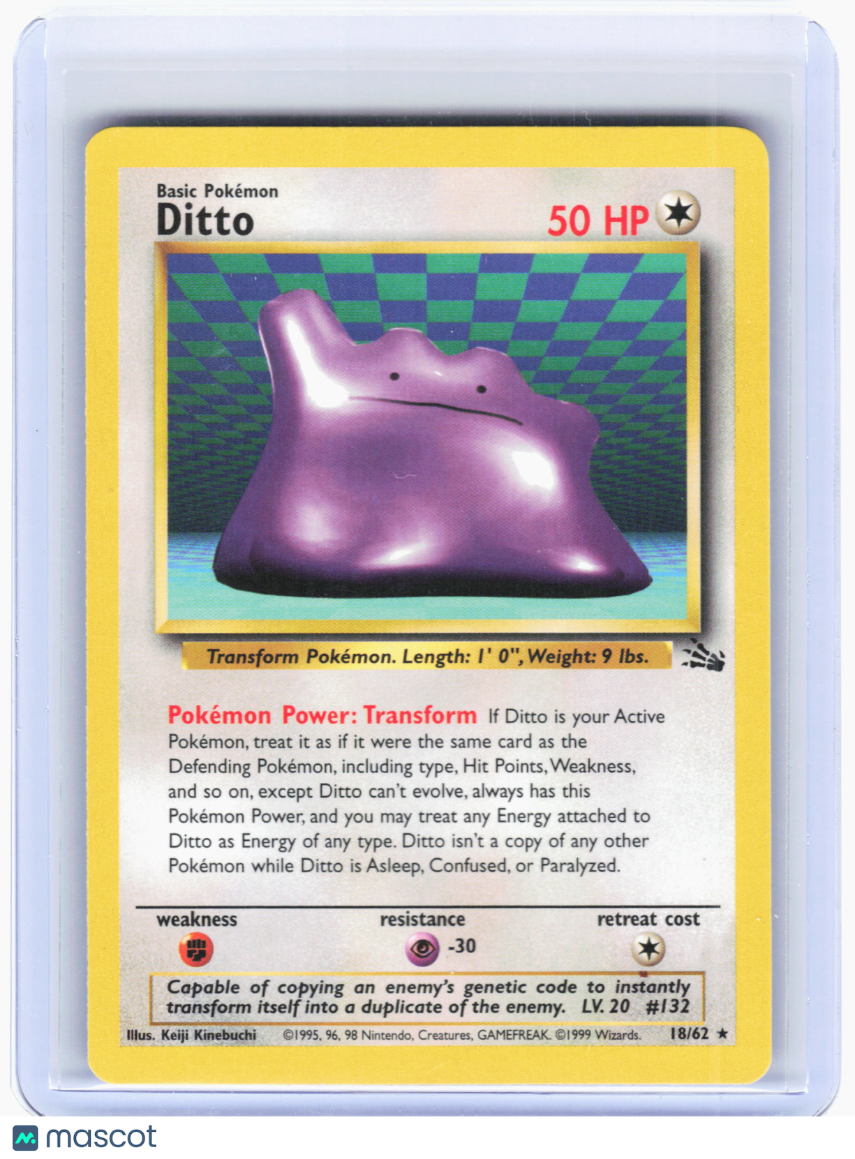 1999 Pokemon—Ditto #18 Fossil—Rare Lightly Played
