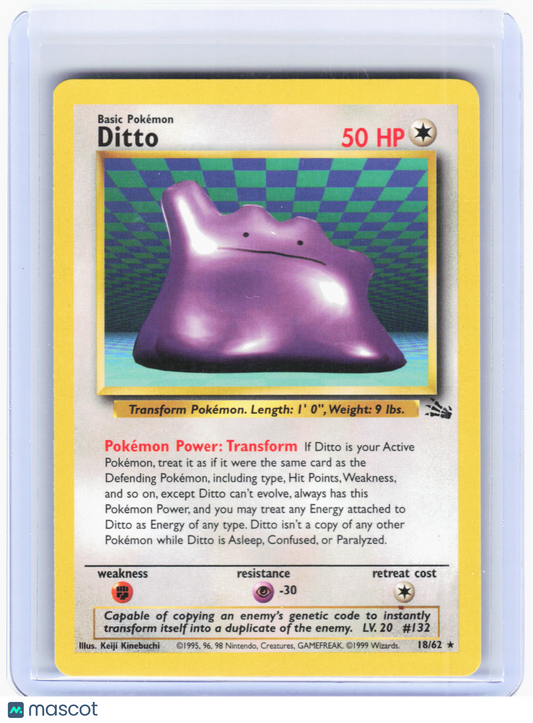 1999 Pokemon—Ditto #18 Fossil—Rare Lightly Played