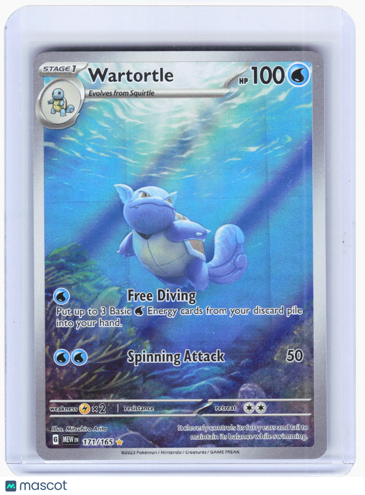 2023 Pokemon—Wartortle #171/165 Scarlet & Violet 151—Illustration Rare Foil